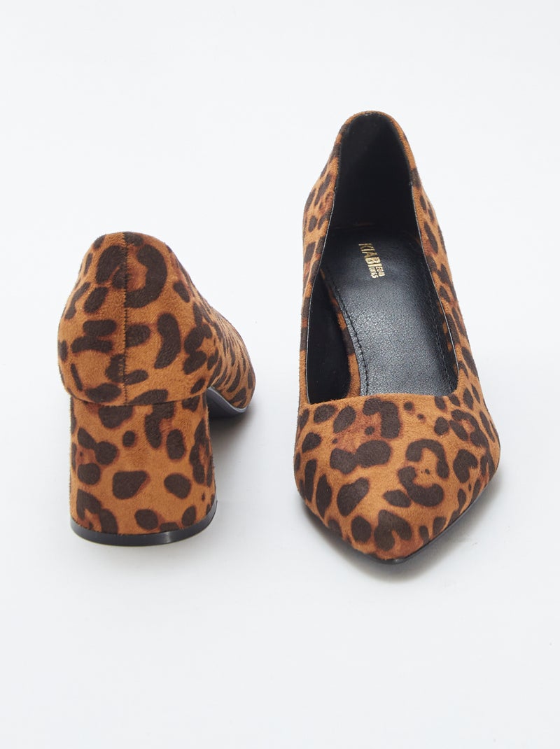 Escarpins 'leopardo' com salto quadrado CASTANHO - Kiabi
