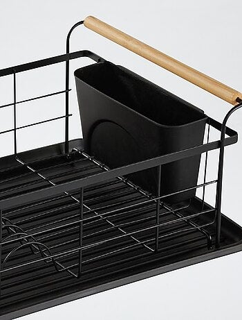 Escorredor de cozinha em metal e pegas em madeira