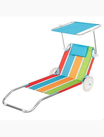 Espreguiçadeira de praia aktive 2 em 1 com almofada acolchoada e guarda-sol