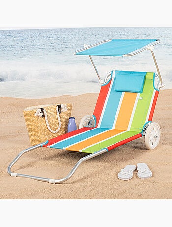 Espreguiçadeira de praia aktive 2 em 1 com almofada acolchoada e guarda-sol