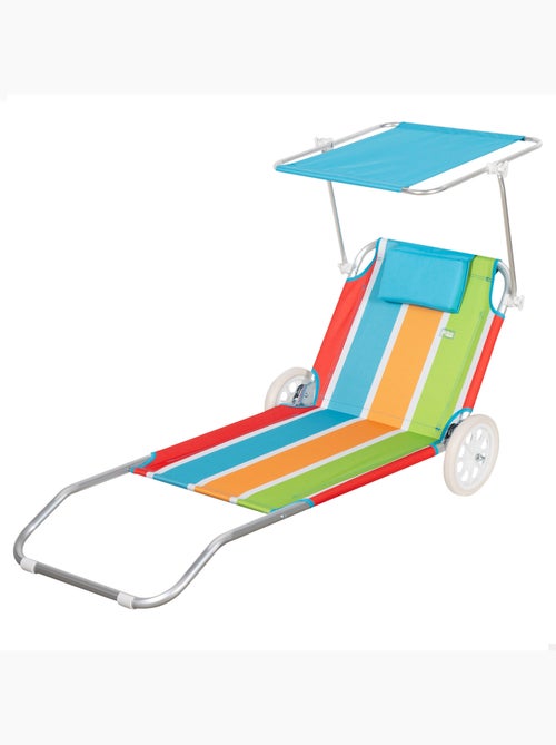 Espreguiçadeira de praia aktive 2 em 1 com almofada acolchoada e guarda-sol - Kiabi