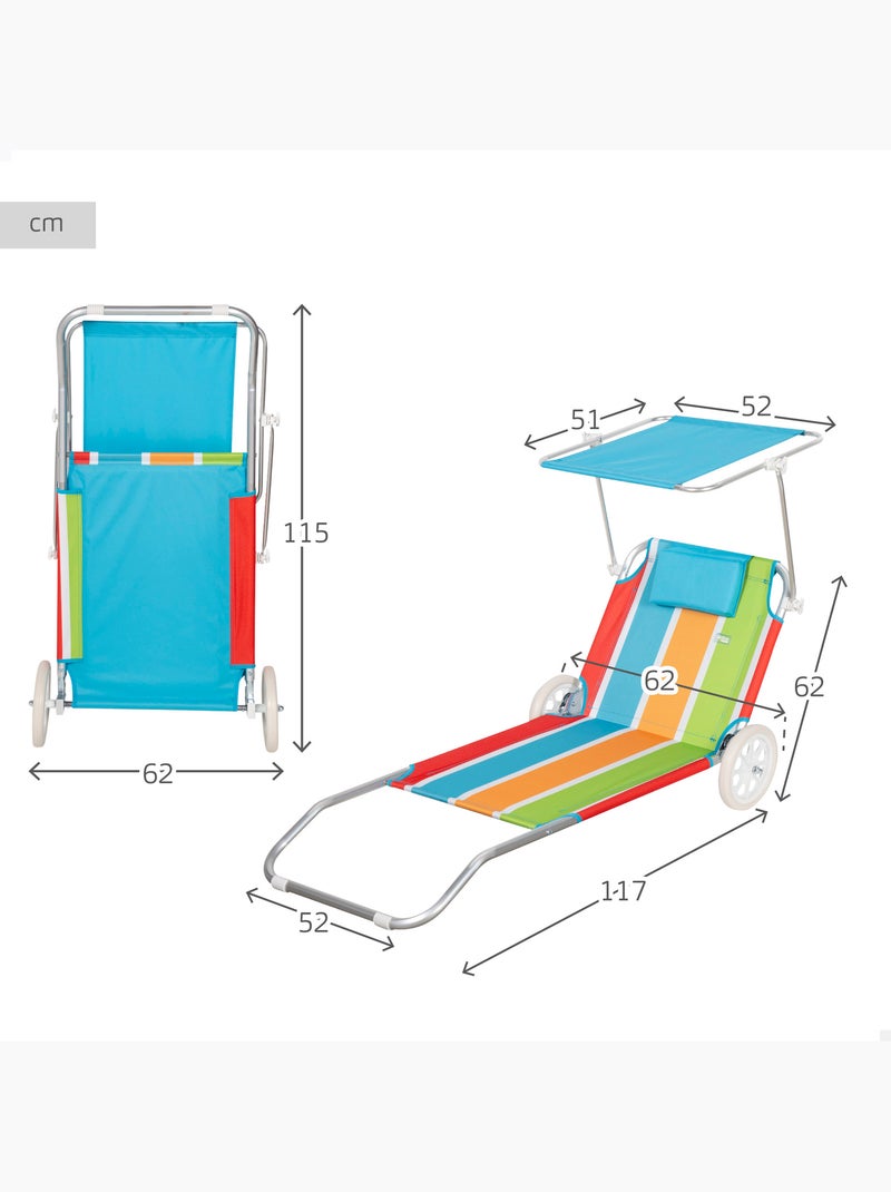 Espreguiçadeira de praia aktive 2 em 1 com almofada acolchoada e guarda-sol Multicolorido - Kiabi