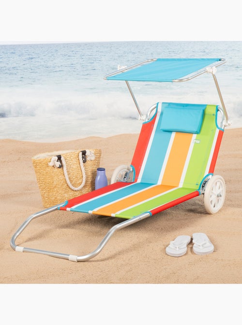 Espreguiçadeira de praia aktive 2 em 1 com almofada acolchoada e guarda-sol - Kiabi