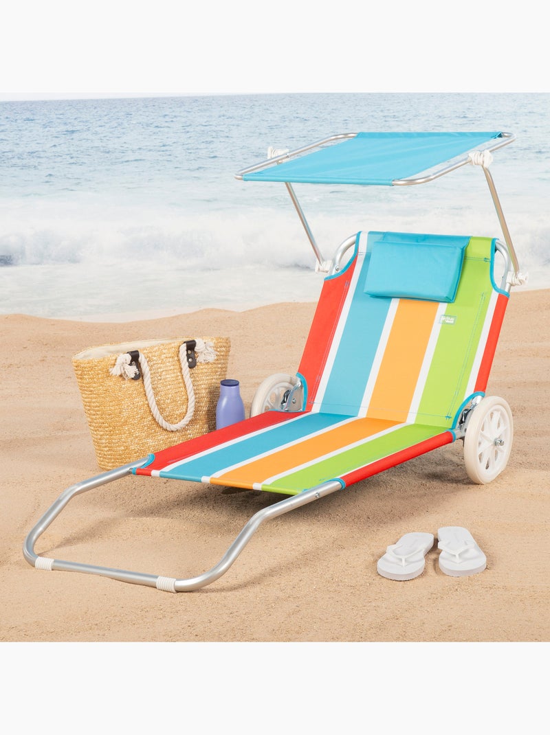 Espreguiçadeira de praia aktive 2 em 1 com almofada acolchoada e guarda-sol Multicolorido - Kiabi