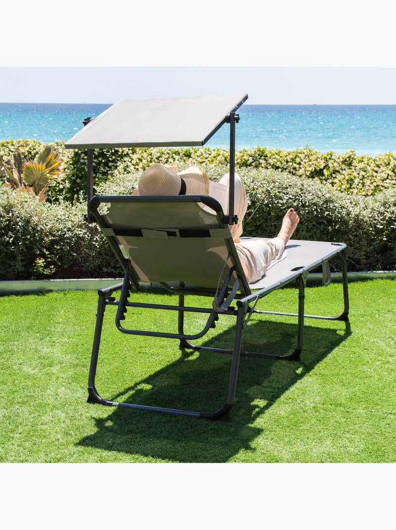 Espreguiçadeira dobrável com guarda-sol e almofada aktive Cinza - Kiabi