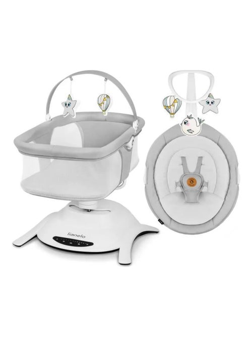Espreguiçadeira e alcofa elétrica 360° LIONELO Bella Set– 12 melodias –6 modos – Comando à distância - Kiabi Espreguiçadeira e alcofa elétrica 360° LIONELO Bella Set– 12 melodias –6 modos – Comando à distância - Kiabi