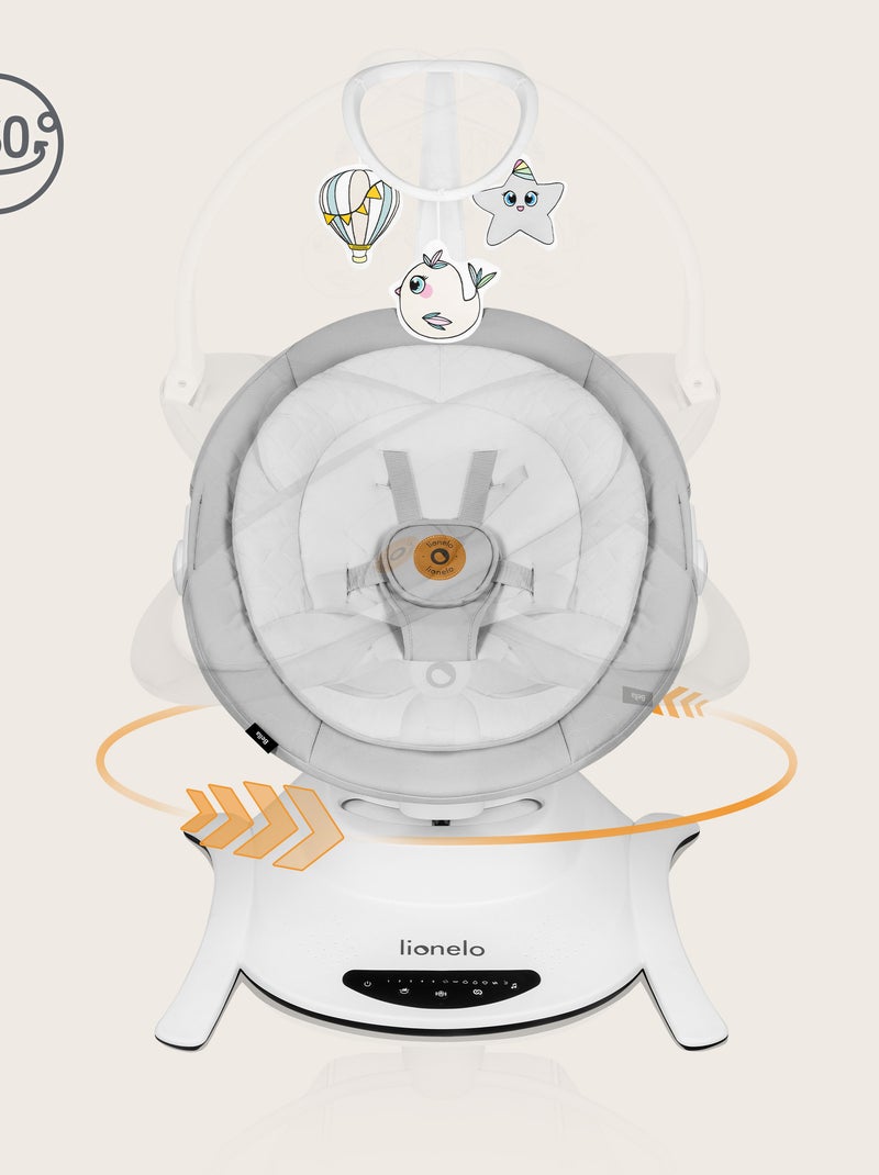 Espreguiçadeira elétrica 360° LIONELO Bella – Leve – 12 melodias – 6 modos – Comando à distância Cinza-branco - Kiabi