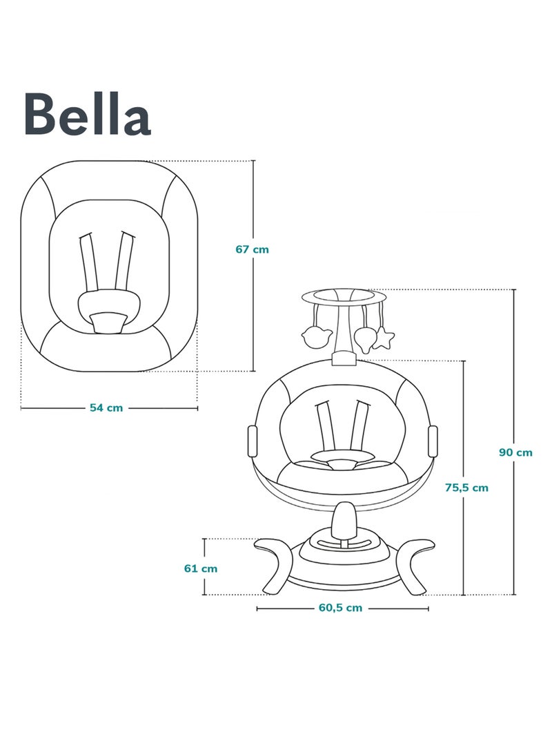 Espreguiçadeira elétrica 360° LIONELO Bella – Leve – 12 melodias – 6 modos – Comando à distância Cinza-branco - Kiabi