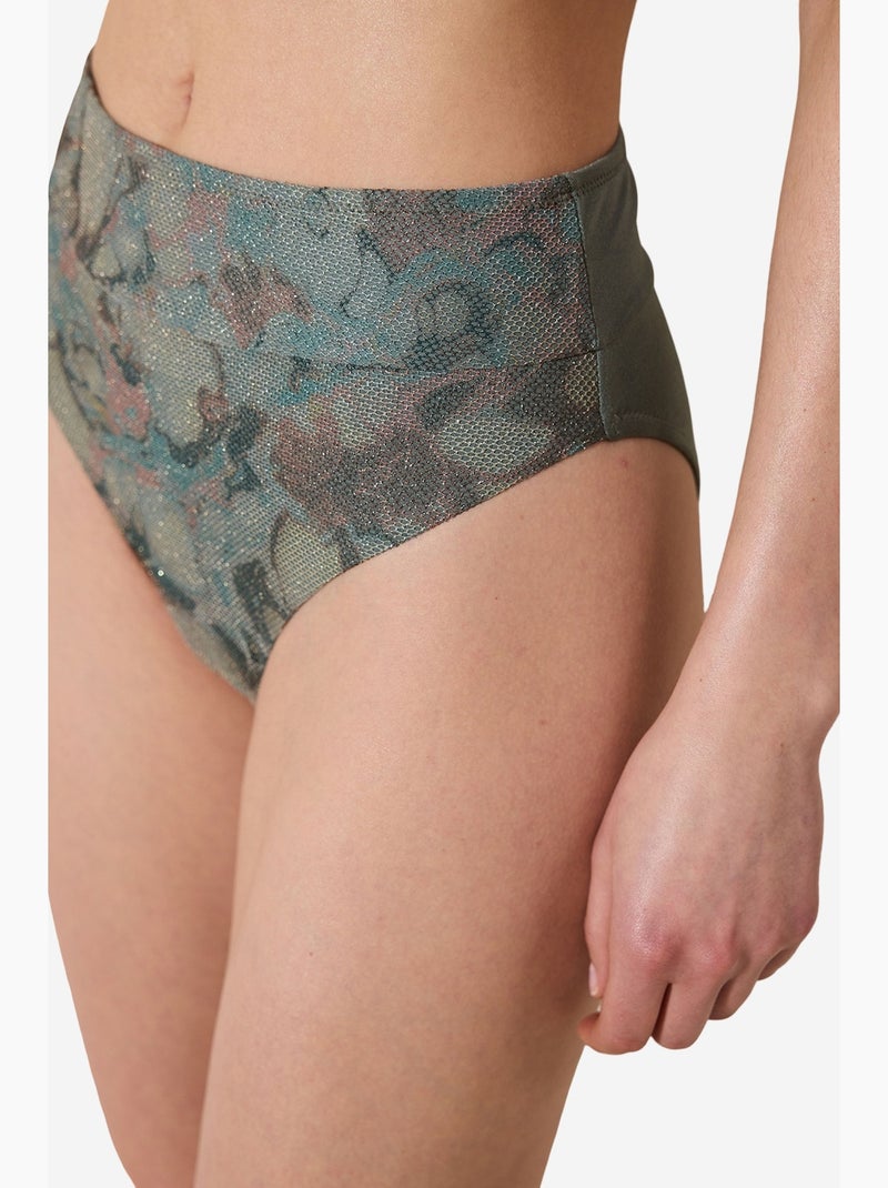 Estela vintage parte de baixo de biquíni de cintura subida com detalhe em mesh penti Verde - Kiabi