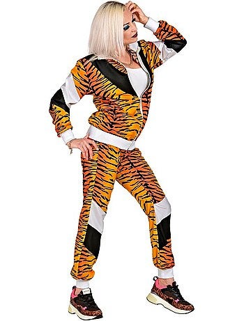 Fantasia de agasalho de tigre neon dos anos 80