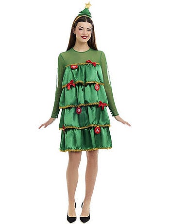 Fantasia de árvore de Natal com babados e tiara.