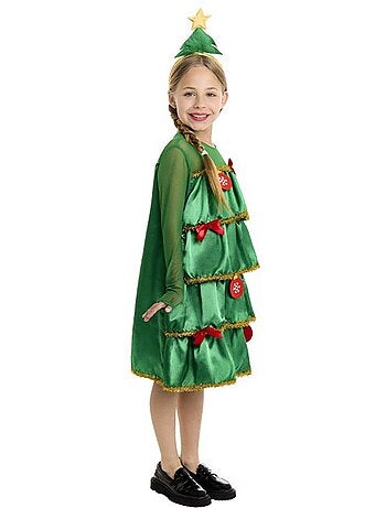 Fantasia de árvore de Natal com babados e tiara.