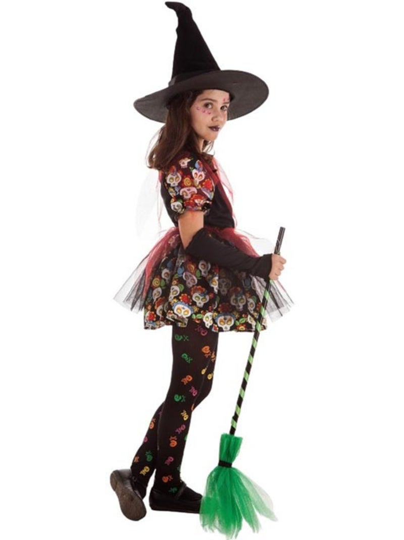 Fantasia de Bruxa com Caveira Floral Multicolorido - Kiabi