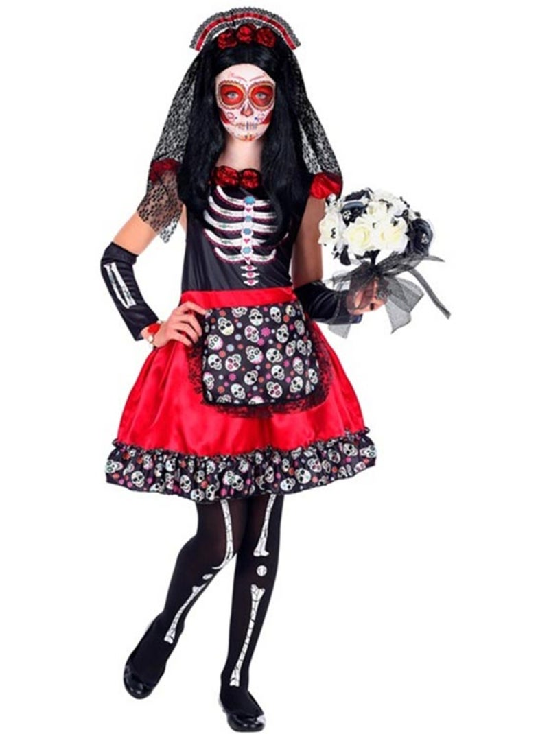 Fantasia de Catrina para o Dia dos Mortos com Véu Multicolorido - Kiabi