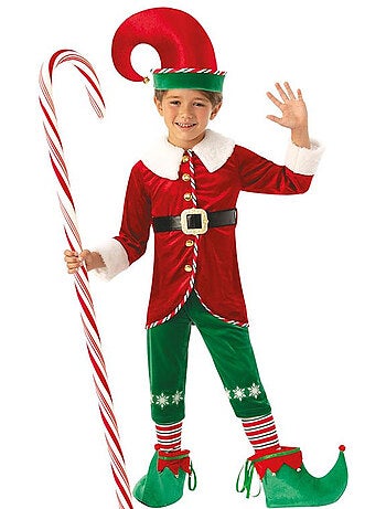 Fantasia de elfo ajudante do Papai Noel de luxo com chapéu.