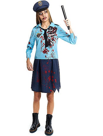 Fantasia de policial zumbi com chapéu.