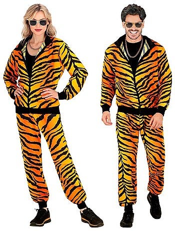 Fantasia de tigre com agasalho esportivo para festa.
