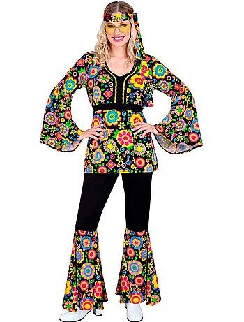 Fantasia hippie dos anos 60 com flores e mandalas