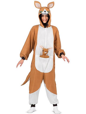Fantasia ou pijama de canguru com capuz de pelúcia