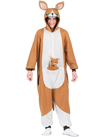 Fantasia ou pijama de canguru com capuz de pelúcia