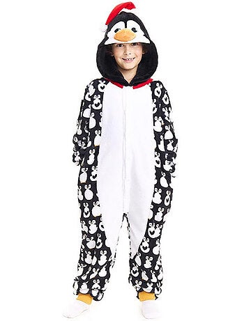 Fantasia ou pijama de pinguim natalino com capuz.