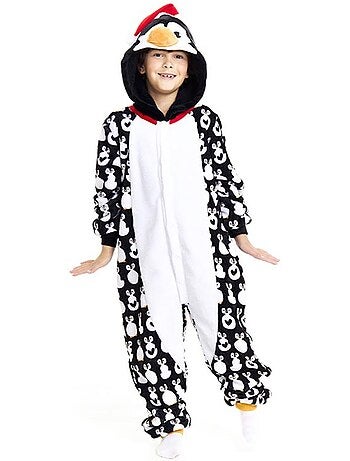 Fantasia ou pijama de pinguim natalino com capuz.