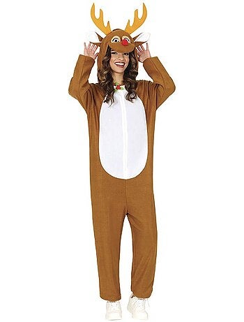 Fantasia ou pijama de rena com capuz e chifres