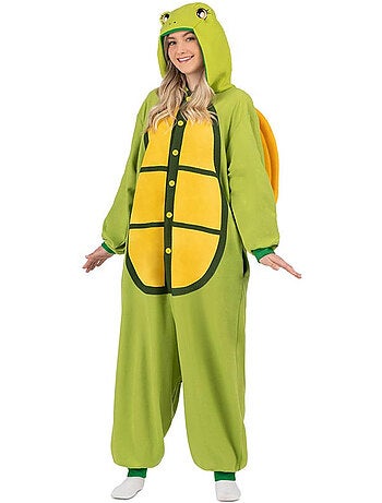 Fantasia ou pijama de tartaruga com capuz e cauda.