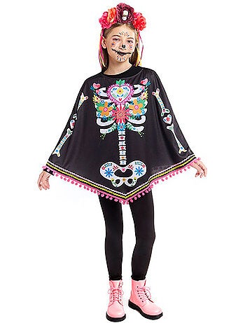 Fantasia ou poncho de esqueleto da Catrina