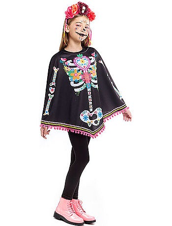 Fantasia ou poncho de esqueleto da Catrina