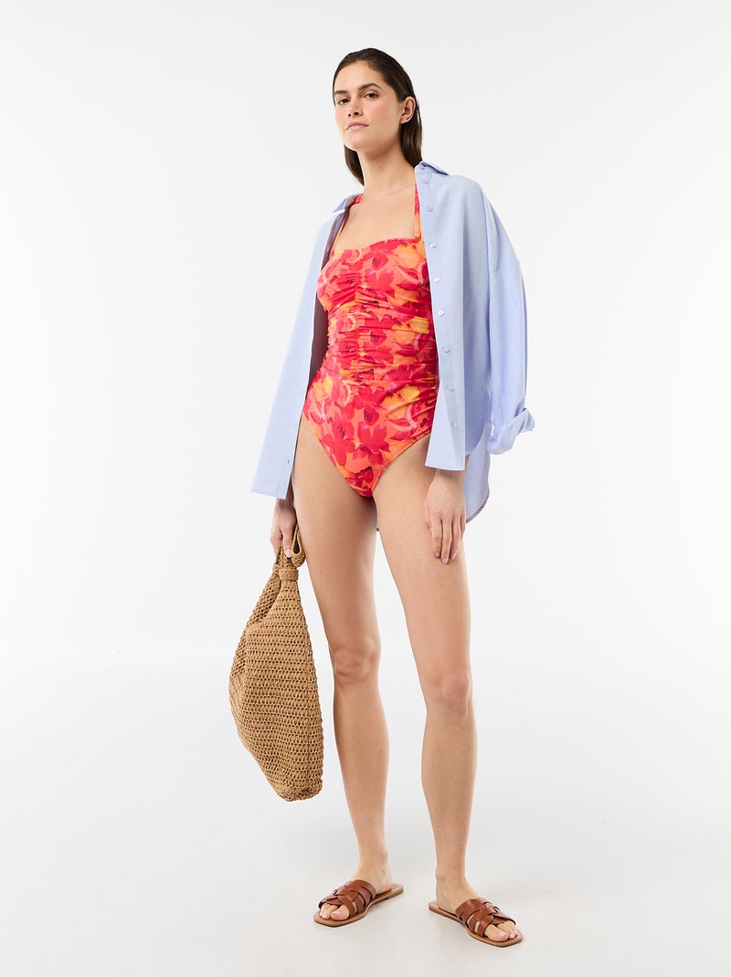 Fato de banho 1 peça cai-cai efeito plissado Laranja - Kiabi