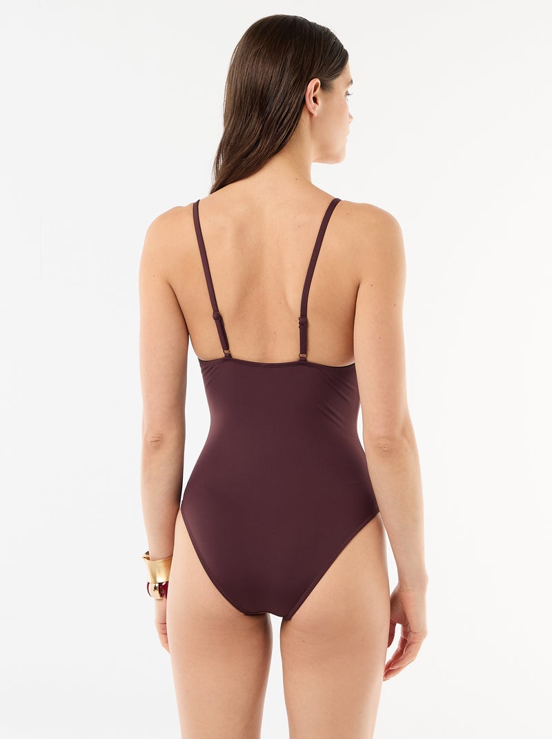 Fato de banho 1 peça decotado com detalhe de bijuteria Violeta - Kiabi