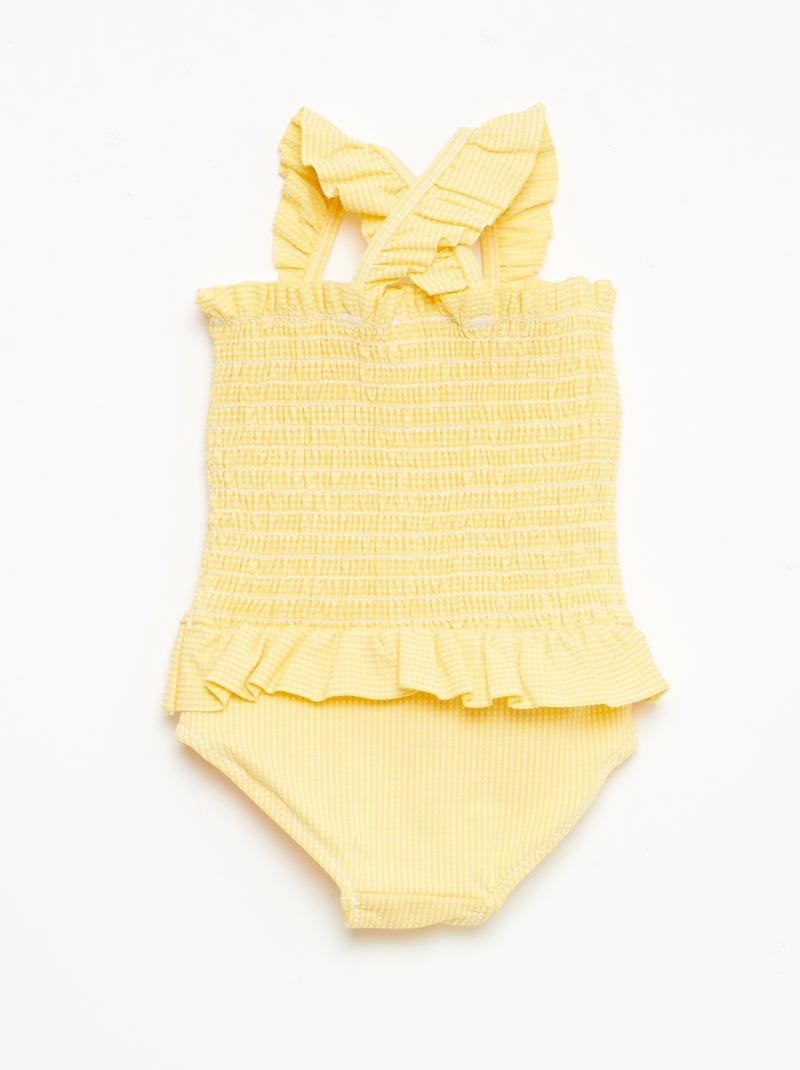 Fato de banho 1 peça franzido e com folhos Amarelo - Kiabi