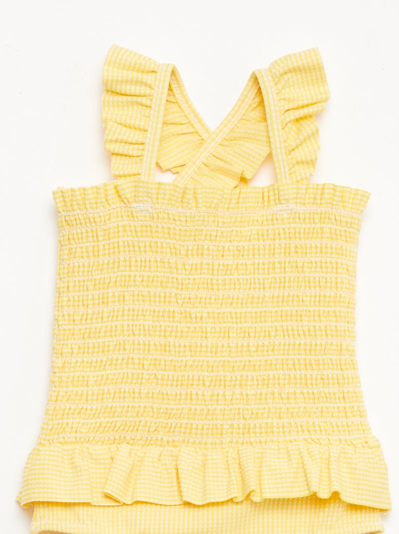 Fato de banho 1 peça franzido e com folhos Amarelo - Kiabi