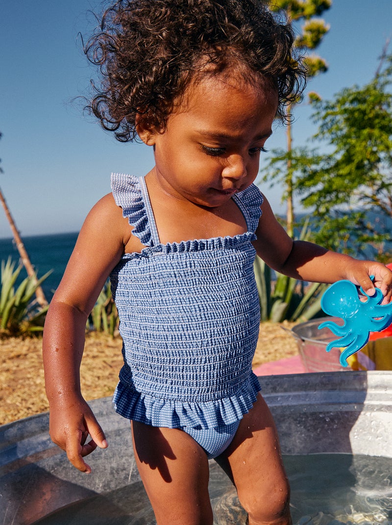 Fato de banho 1 peça franzido e com folhos Azul - Kiabi