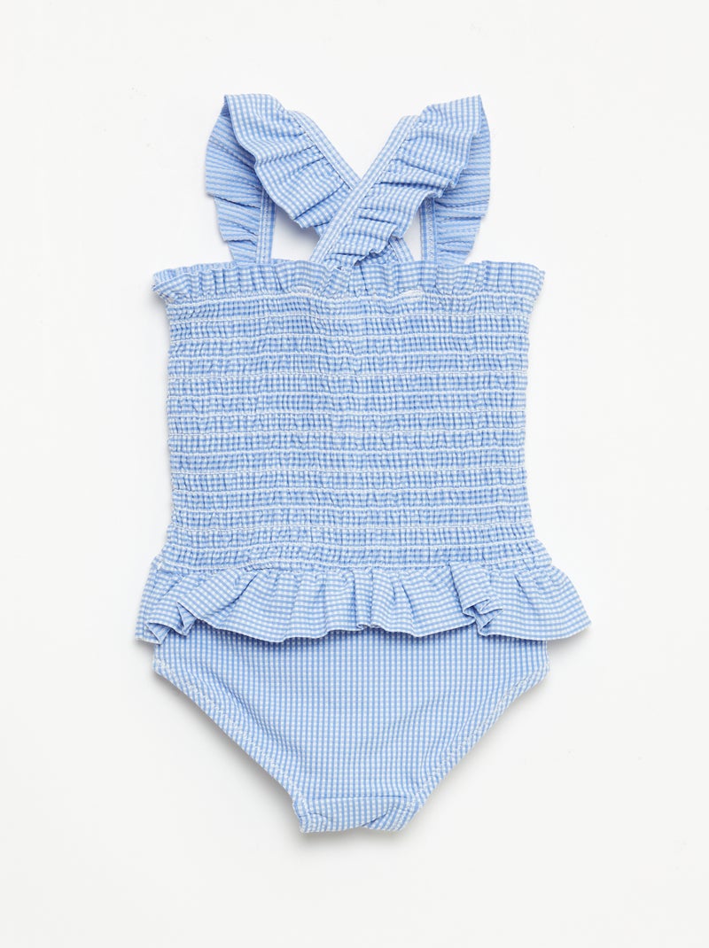 Fato de banho 1 peça franzido e com folhos Azul - Kiabi