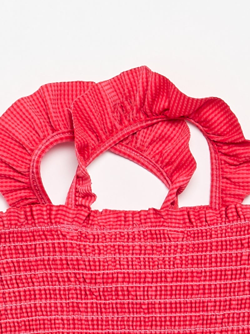 Fato de banho 1 peça franzido e com folhos Vermelho - Kiabi