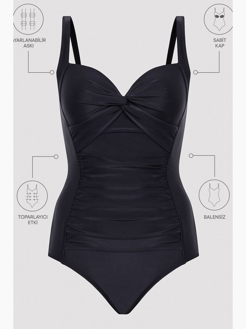 Fato de banho basic shirred korseli penti Preto - Kiabi