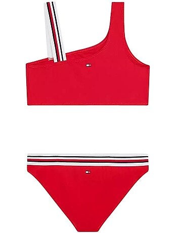 Fato de banho bikini de um ombro vermelho para menina tommy hilfiger