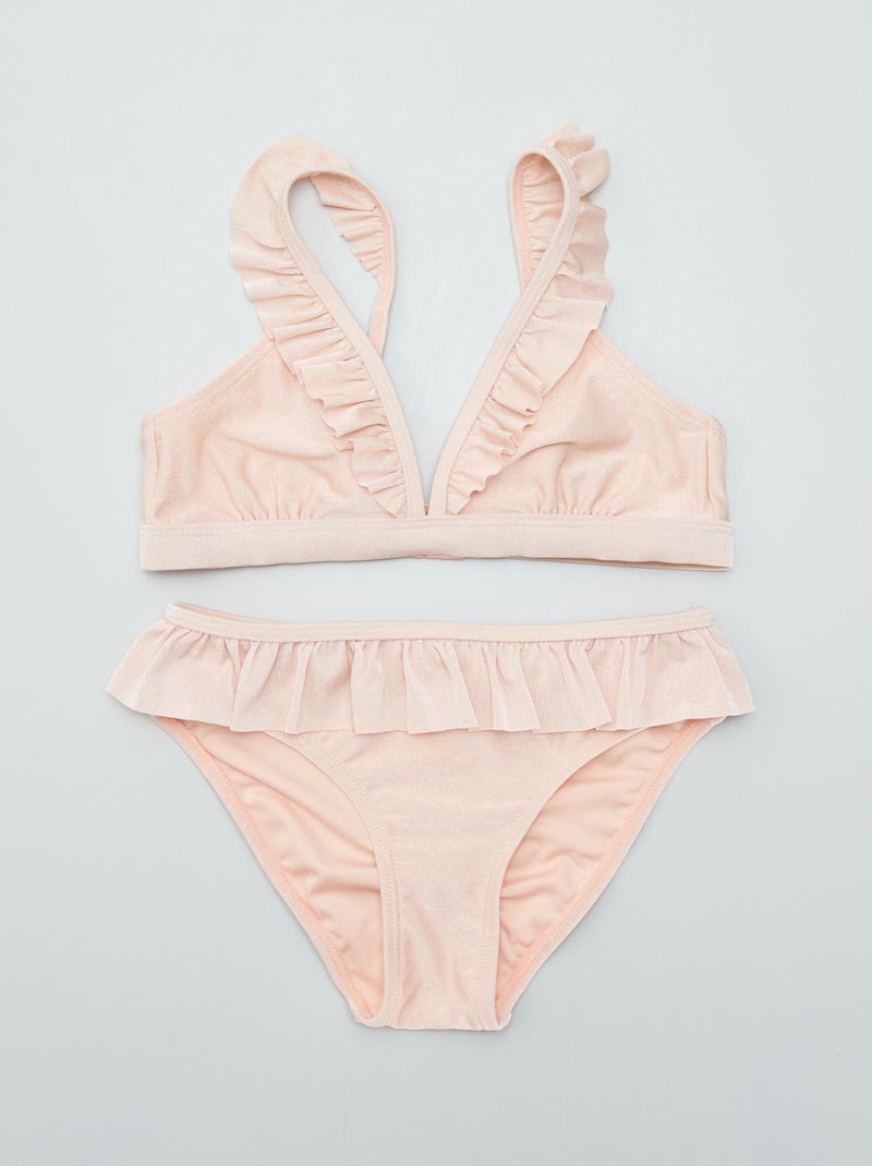 Fato de banho brilhante com folhos  - 2 peças ROSA - Kiabi