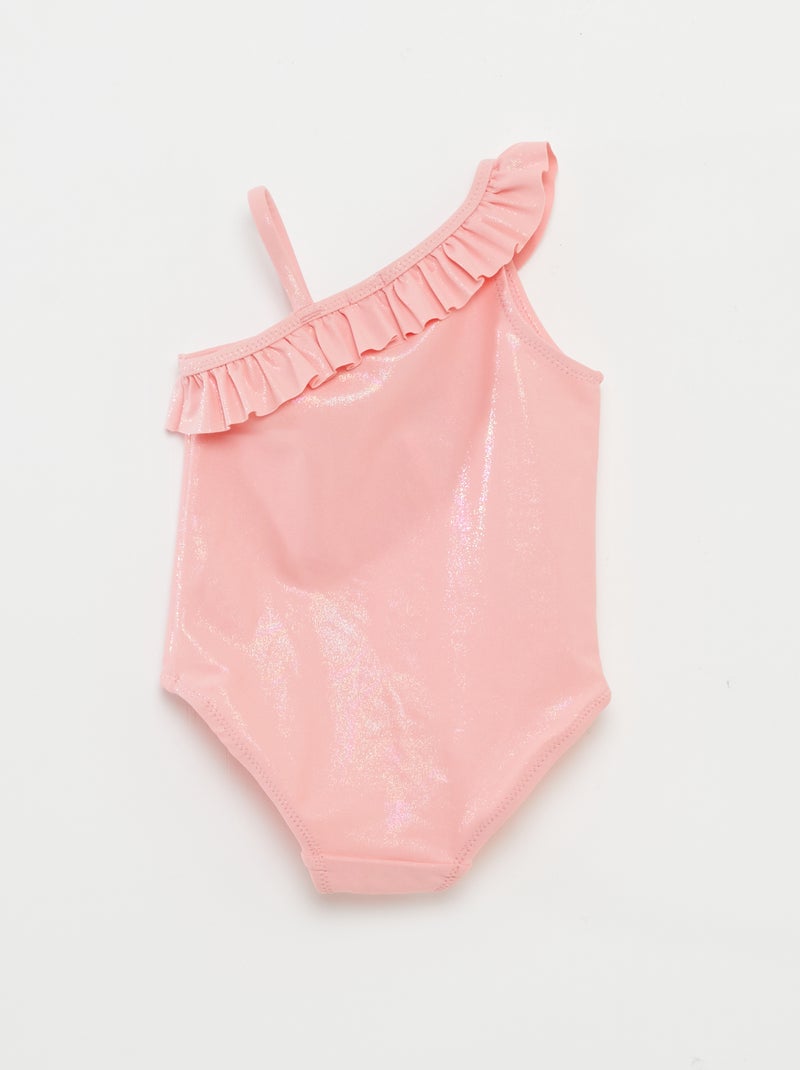 Fato de banho com decote assimétrico com folhos ROSA - Kiabi