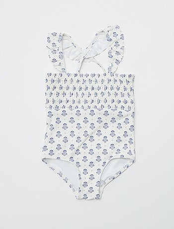 Fato de banho com estampado com folhos - Inteiro