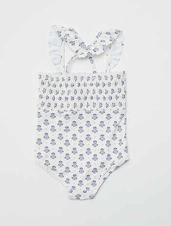 Fato de banho com estampado com folhos - Inteiro