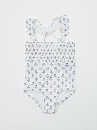 Fato de banho com estampado com folhos - Inteiro