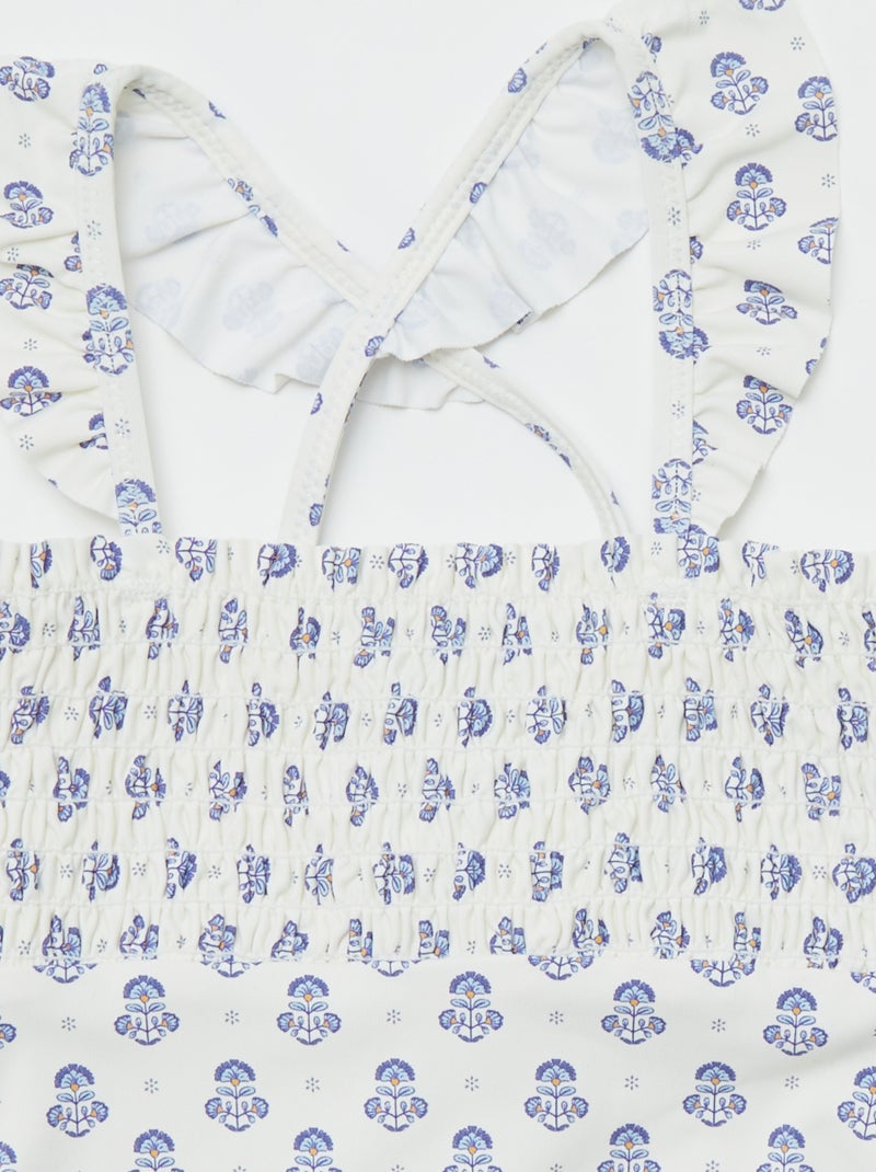 Fato de banho com estampado com folhos - Inteiro BRANCO - Kiabi