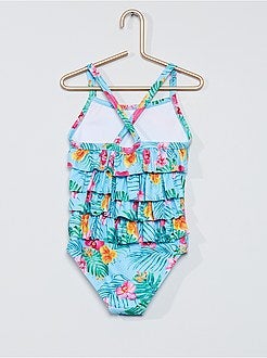 Fato de banho com folhos com estampado 'tropical' - Kiabi