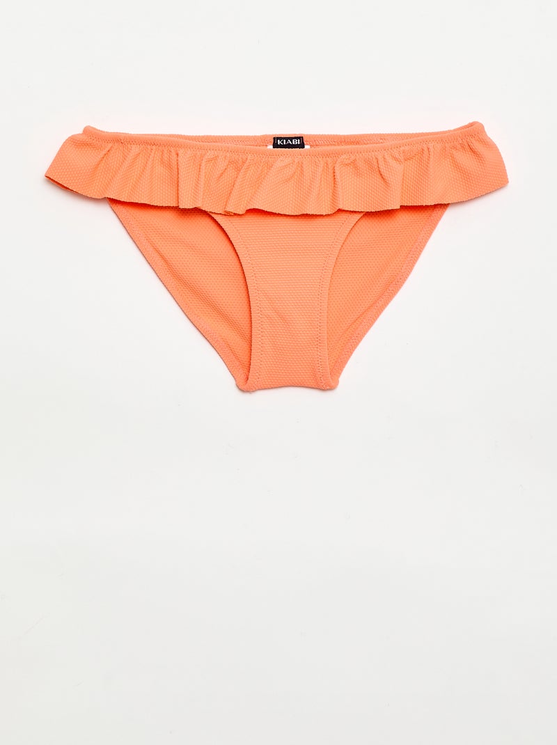 Fato de banho com folhos em malha - 2 peças Laranja - Kiabi