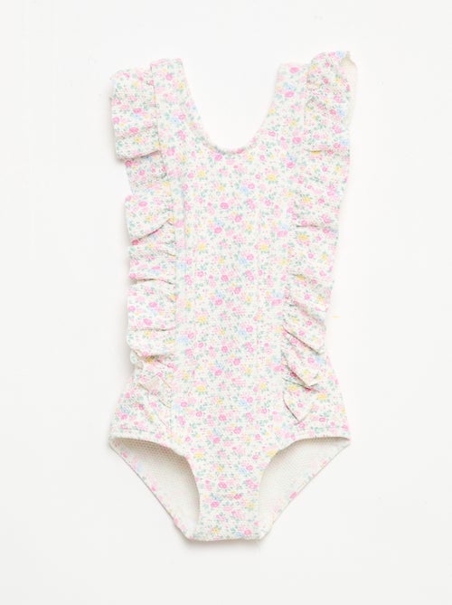 Fato de banho com padrão e folhos - Kiabi