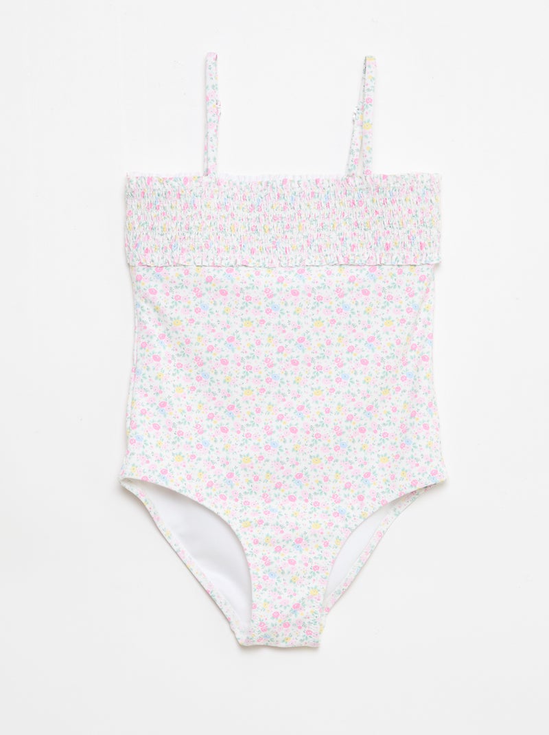 Fato de banho com smock e scrunchie Branco - Kiabi