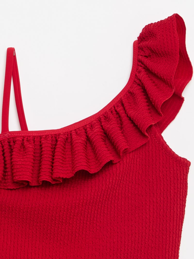 Fato de banho de 1 peça com alças num ombro e folhos Vermelho - Kiabi